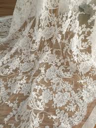 French Alencon Lace Fabric in Ivory With Leaf Pattern ...