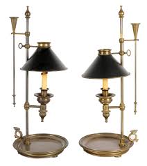 Lot - Pair of Bronze & Tole Peinte Bouillotte Lamps