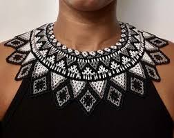 Okama Vintage Large Beaded Collar Necklace Statement Bib Piece From South America Size 14 Inches Orange Black White - Etsy India