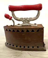 Philimco Antique Cast Iron Charcoal Iron Red Wooden Handle & Fish Scale Design | eBay