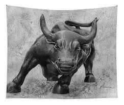 Charging Bull in black and white Tapestry by Hailey E Herrera - Pixels Merch