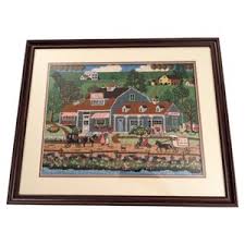 Vintage 1980s Framed Completed Charles Wysocki the Flower Cottage Needlepoint, Finished Needlework Rural Town Americana Scene, Cottagecore - Etsy