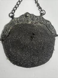 Antique Beaded Chatelaine Purse Steel Cut Beads on Suede Edwardian "Silver" | eBay