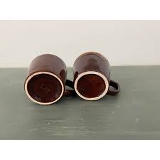 Vintage Brown Drip Glaze Pottery Mugs- Set of 2 | Chairish