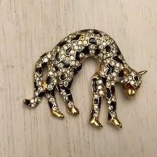 Stunning Vintage Estate Goldtone Black Enamel ...