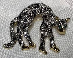Adorable Brooch Representing a Leopard of Golden and Silver ...