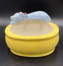 Vintage Bright Yellow Ceramic Planter w Napping Grey Kitty ...