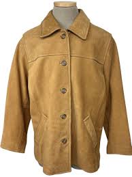 vtg eddie bauer tan genuine leather jacket coat buttons ...