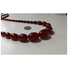 Art Deco Red Cherry Amber Bakelite Faturan Beads Necklace. For Sale at Ruby Lane