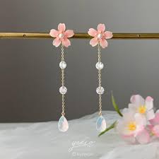 Pink Sakura Cherry Blossom Earrings, Japanese Sakura Flower ...