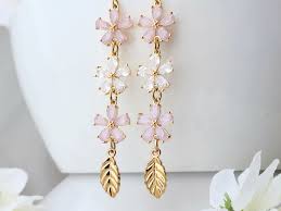 Cherry Blossom Earrings, Flower Earrings, Long Dangle ...
