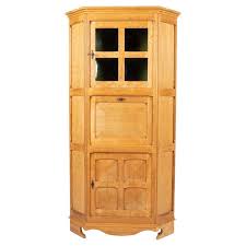 Rare Corner Cabinet by Henning Kjærnulf in White Oak, Green Bubble Glass and Tile at 1stDibs | white oak china cabinet, yellow corner cabinet, white oak corner cabinet