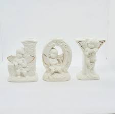 Vintage Clear Glass With Frosted Cherub Candle Stick Holders