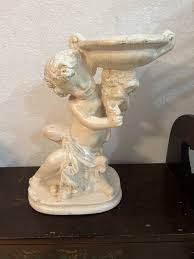 Neoclassical white plaster statute boy with birdbath/bowl | eBay