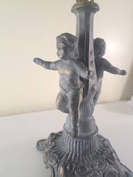 Vintage Slag Lamp Metal Cherubs Birds Art Deco 6 Panel White Works READ | eBay