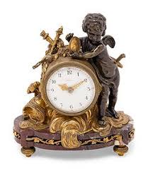 Patinated Bronze And Marble Figural Mantel Clock