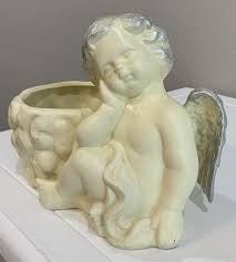 Vtg Cherub Angel Naked Baby Figure Shelf Sitter Planter Hand Face Wings Cream | eBay