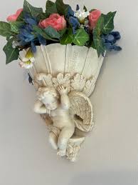 Vintage Valentine's Day Cherub Wall Statue Floral Planter ...
