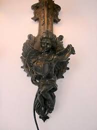 Pair Gorgeous Wall Sconces Putti Cherub Angels Rococo Resin Glass Shades HTF | eBay