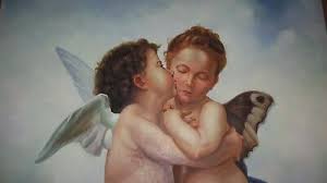 "The First Kiss" Cupid and Phsyce 51x 39 Oil Painting in Gold Gilded Frame | eBay