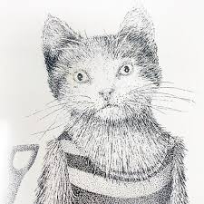 Albert J Casson Cat Print Graphite on Paper Black And White ...