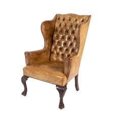 Large Scale English Ochre Leather Wing Chair With Button ...