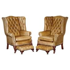 PAIR OF VINTAGE TAN BROWN LEATHER CHESTERFIELD WINGBACK ...