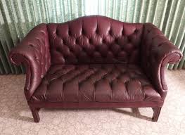 Chippendale Style Burgundy Leather Camelback Tufted Settee ...