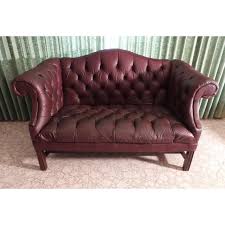 1970s Vintage Chippendale Style Burgundy Leather Camelback ...