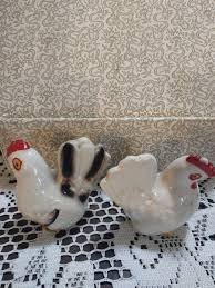 vintage rooster, hen, chicken ceramic salt & pepper shakers ...