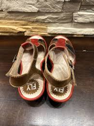 Fly London Rug Camel/Black/Red Wedge Strap Sandals Size 7 ...