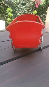 OLD VINTAGE PRIMITIVE WOOD HORSE WITH RED WAGON METAL WHEELS ...