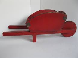 Small Antique CHILD'S TOY Wooden WHEELBARROW Chippy RED ...