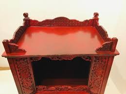 Asian Antique Red Carved Wood Cabinet | Chairish