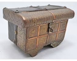 Antique Wooden Brass Decorated Jewellery Box Original Old ...