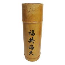 Vintage Chinese Bamboo Brush Pot – Hand-Painted Calligraphy “Blessing With Sea & Sky” – Scholar's Desk Decor | Chairish