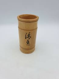 VTG CHINESE BAMBOO WOODEN HAND CARVED BRUSH POT VASE HAND PAINTED RED FLOWER | eBay