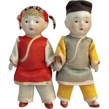 Similar Items to Antique All Bisque Chinese Original Twin Dolls