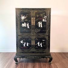 Chinese Black Lacquer Cabinet With Mother of Pearl Carvings - Etsy