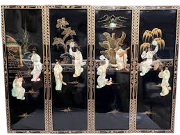 Vintage Asian 4-Panel Lacquer Wall Art Screen – Mother of ...