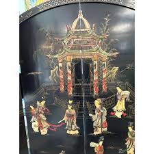 1940s Round Chinese Screen With Carved Figures | Chairish