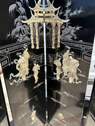 Chinese Black Carved Soapstone 6 Panel Folding Screen Room ...