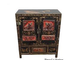 Vintage Oriental Asian Black & Red Hand Painted Lacquer ...