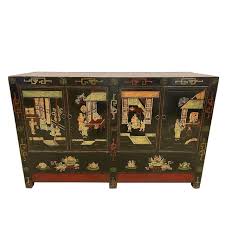 19th Century Antique Chinese Color Painted Black Twin ...