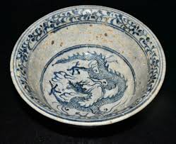 3.8"old China Porcelain Yuan Dynasty Blue and White Open slice Dragon Bowl | eBay