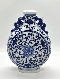 Antique Qianlong Chinese Porcelain Flask Vase: Blue & White ...