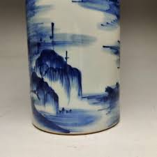 Blue and white hat cylinder with landscape pattern in Qing Dynasty (2 pieces) | eBay