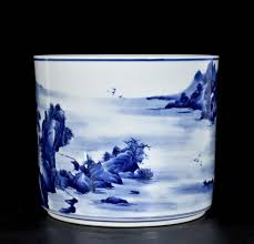 Kangxi Signed Old Chinese Blue and White Lid Pot W/landscape N3238 | eBay