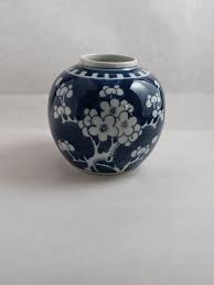 Chinese Blue & White Ginger Jar Prunus Blossom Double Ring Mark | eBay