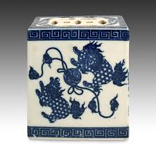 CHINESE BLUE AND WHITE WARES PORCELAIN INCENSE BURNER FOO LION LU CHINA 20TH C. | eBay